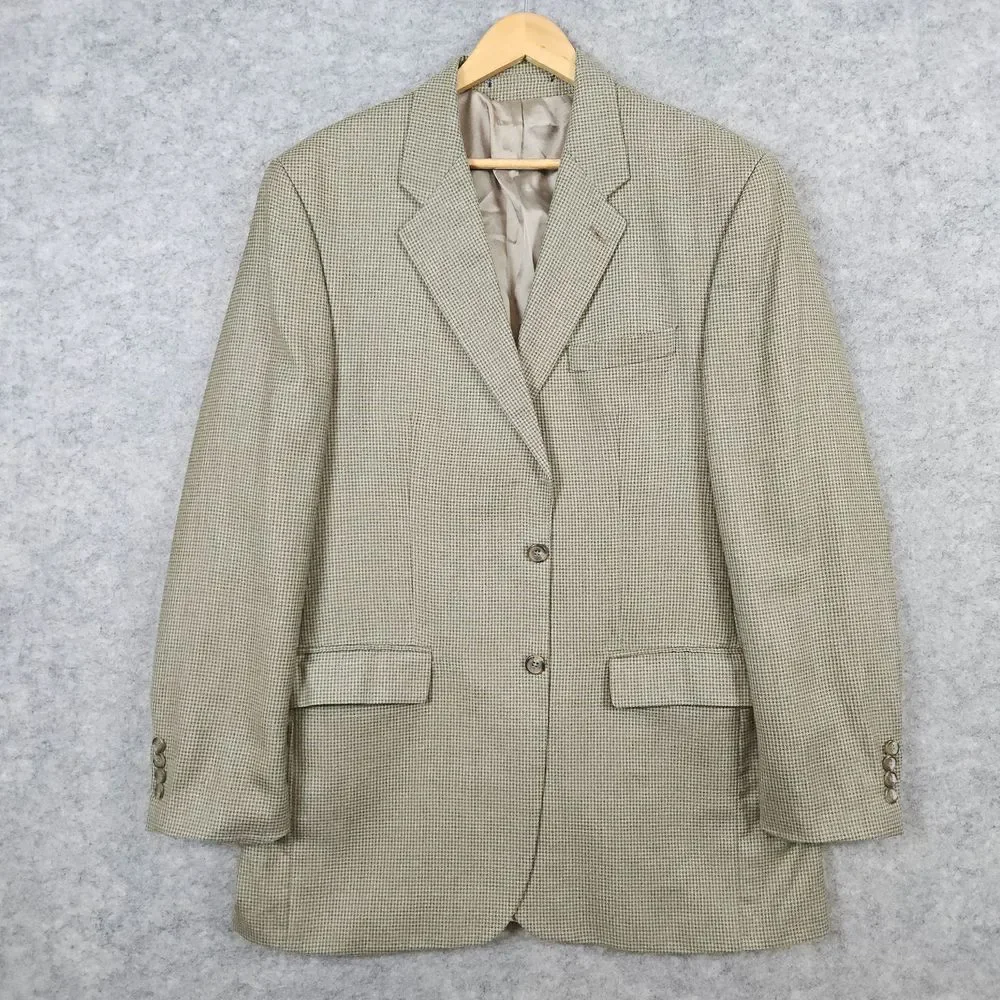 Lauren Ralph Lauren Men's Blazer Size 42L Beige Houndstooth Windowpane Silk/Wool